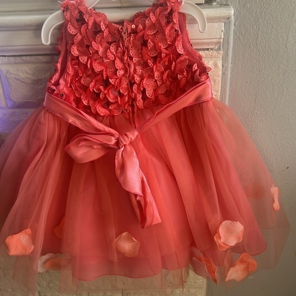 Floral tulle dress with floral petals. Coral. 18 mos - Picture 3 of 5
